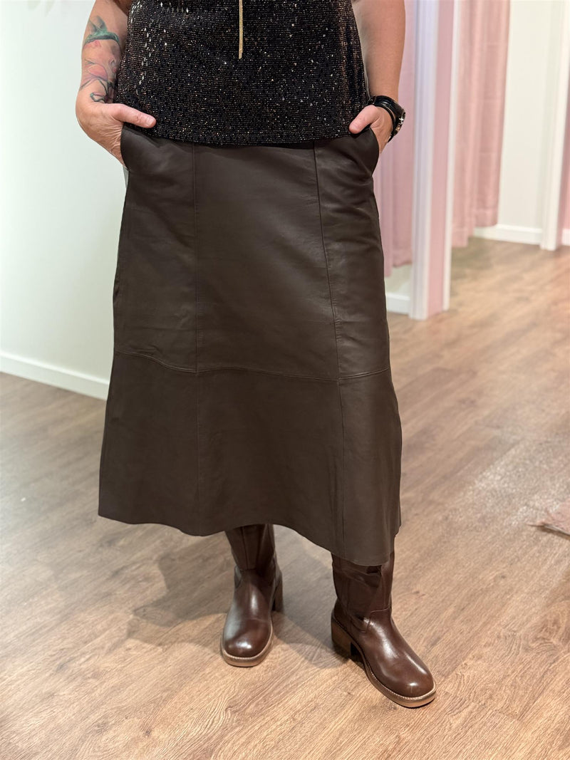 A-shape Leather Skirt Espresso