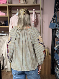Boheme Shirt Embrodery & Stripes - Marron