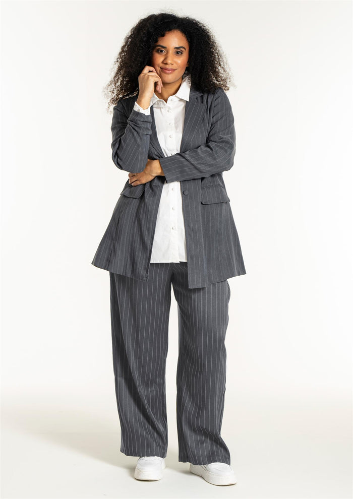 SNira wide trousers Grey White-Pinstripe