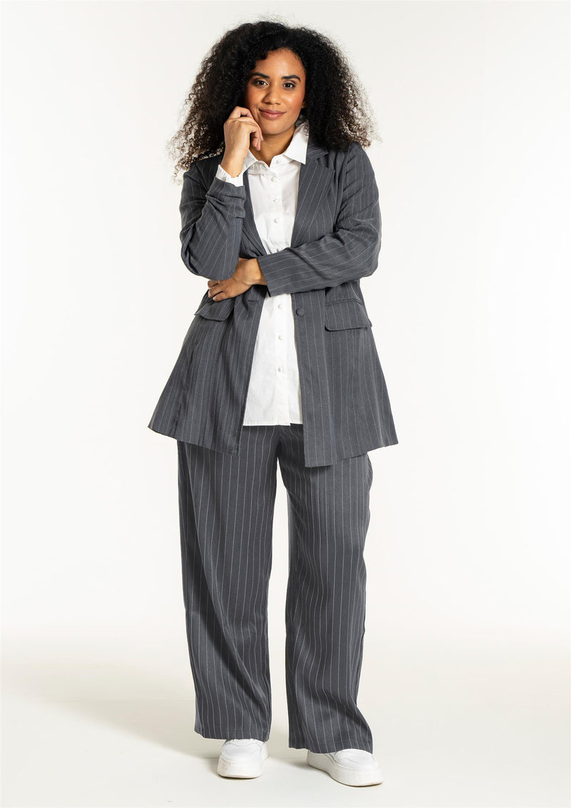 SNira wide trousers Grey White-Pinstripe
