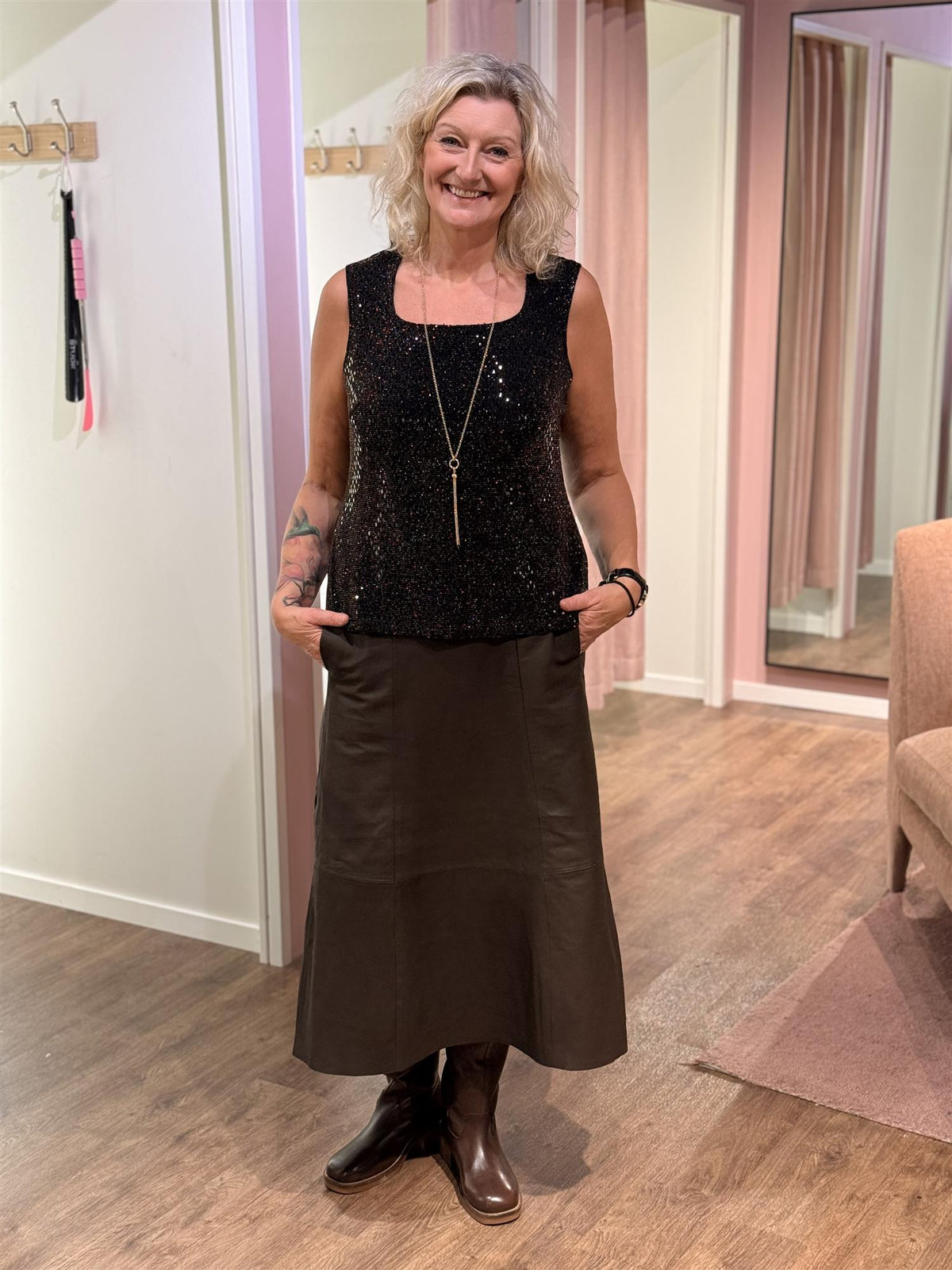 A-shape Leather Skirt Espresso