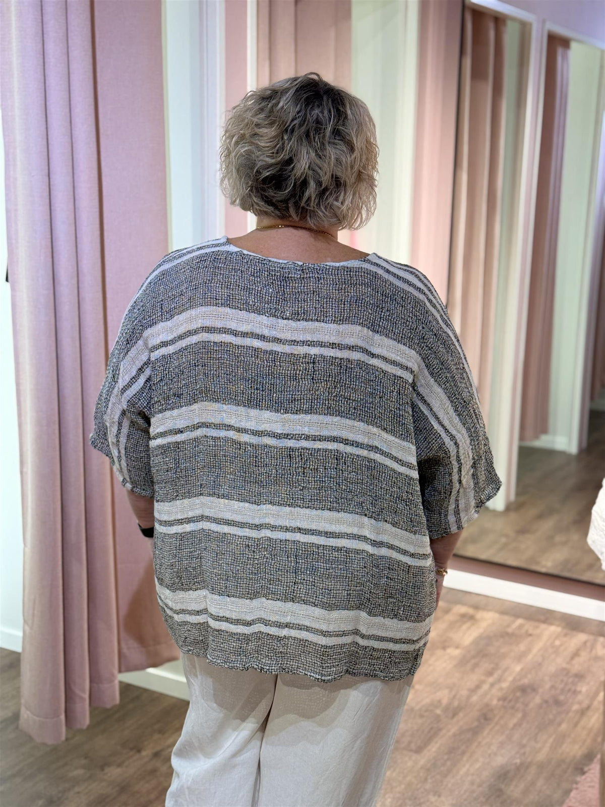 Topp Stripet Sort Print