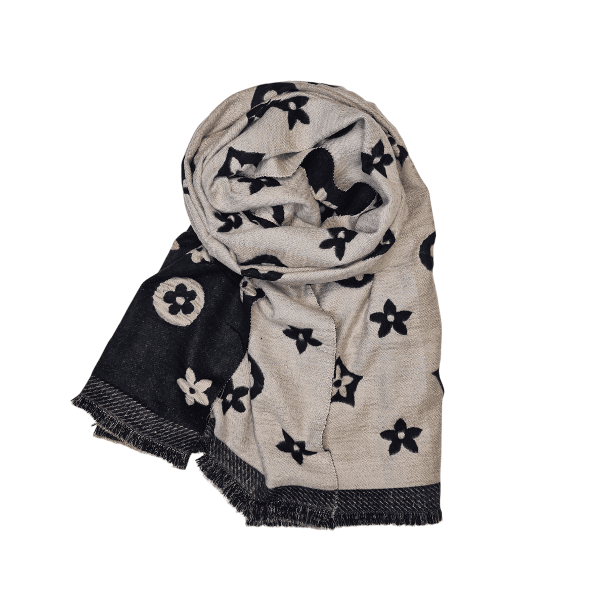 Skjerf Sort Blomst Frynser