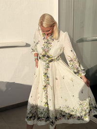 Kjole Lang Blomster Ecru