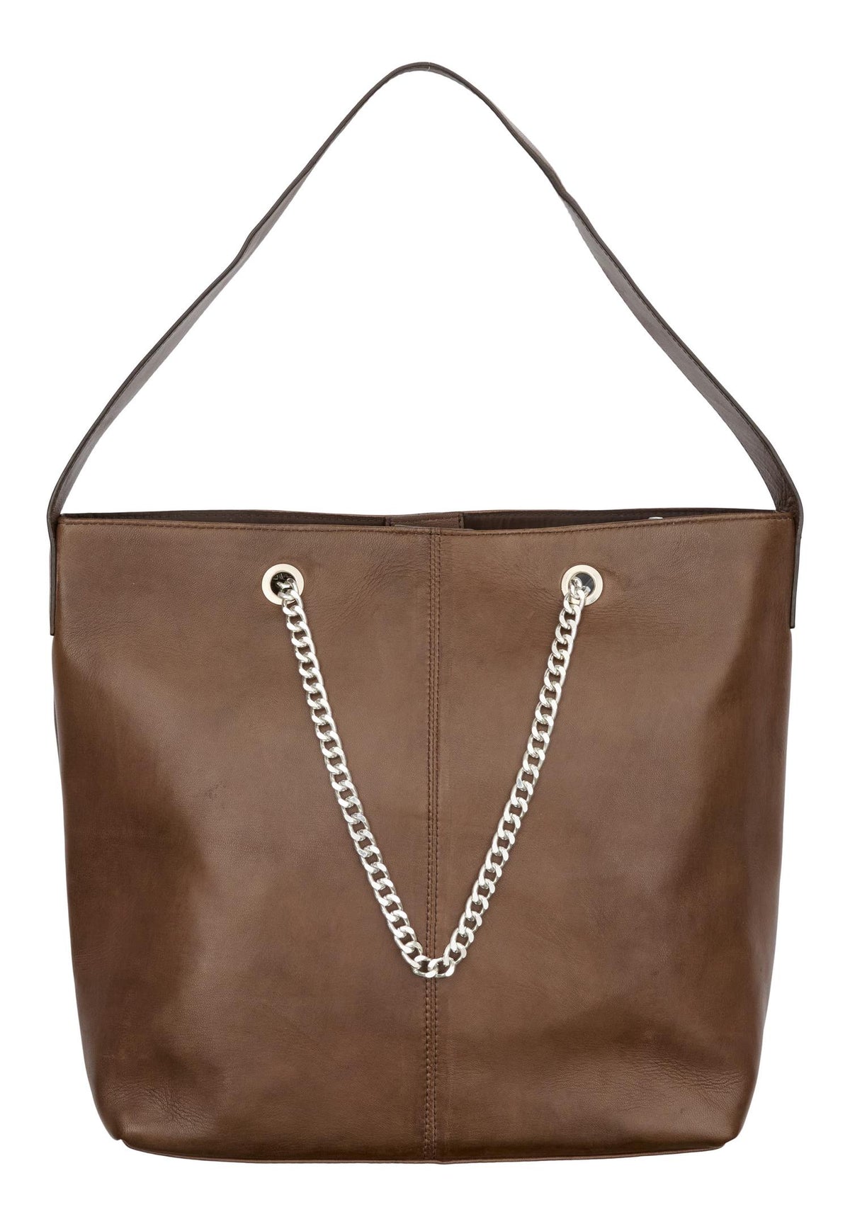 Leather Tote w. Chain Top Handles Chocolate