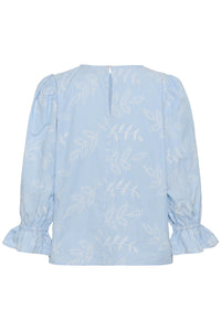 KAmarlee Blouse White Blue Embr
