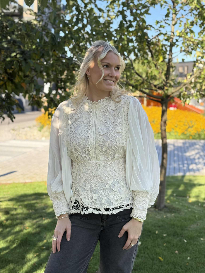 Bluse Lux Plisse Offwhite