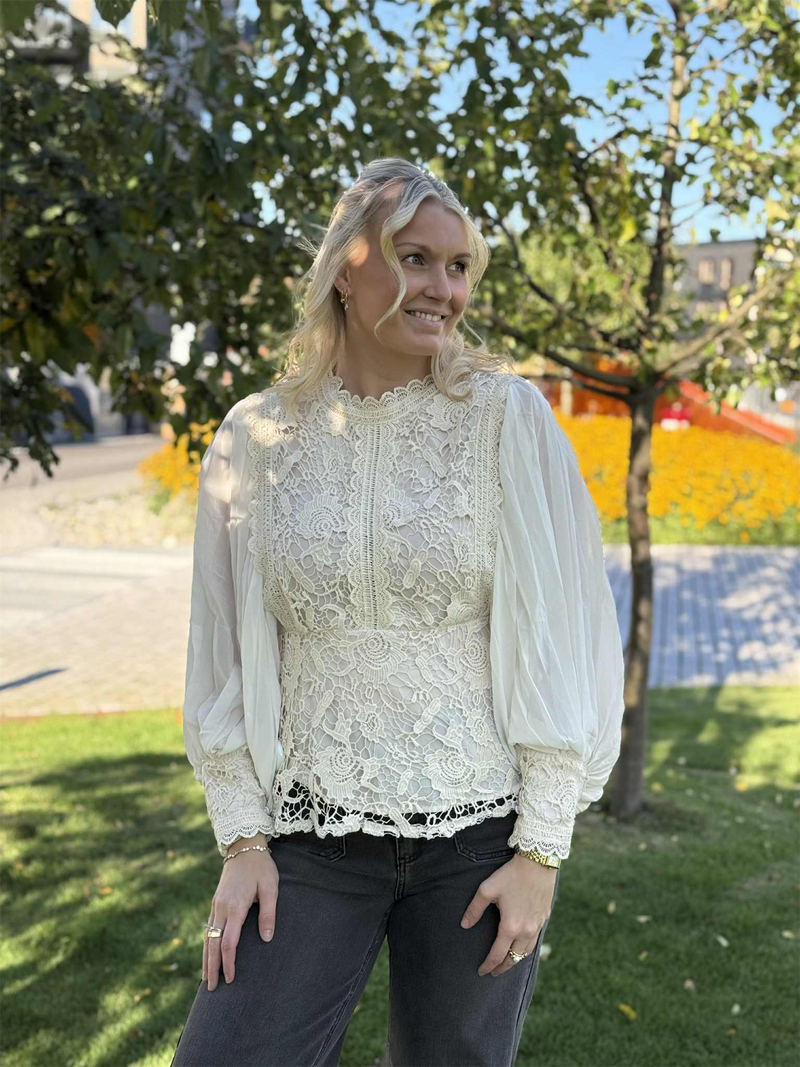 Bluse Lux Plisse Offwhite