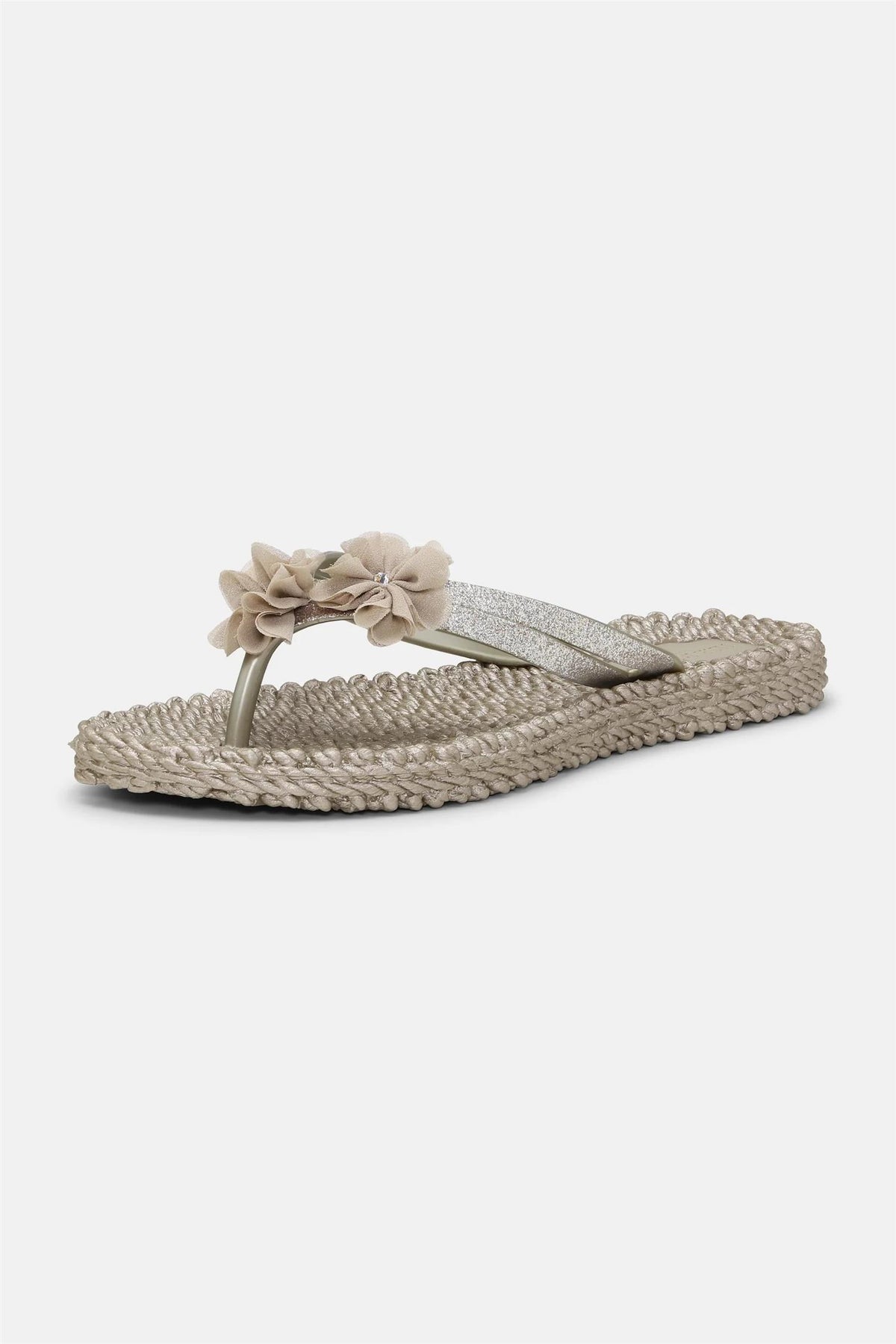 Flip Flop w. SMALL Flowers Platin