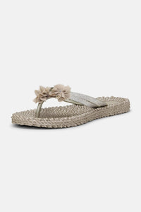 Flip Flop w. SMALL Flowers Platin