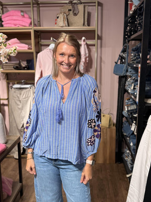 Boheme Shirt Embrodery & Stripes - Blue