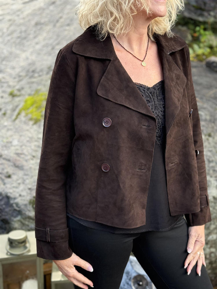 Short Suede Leather Trenchcoat Dark Chocolate