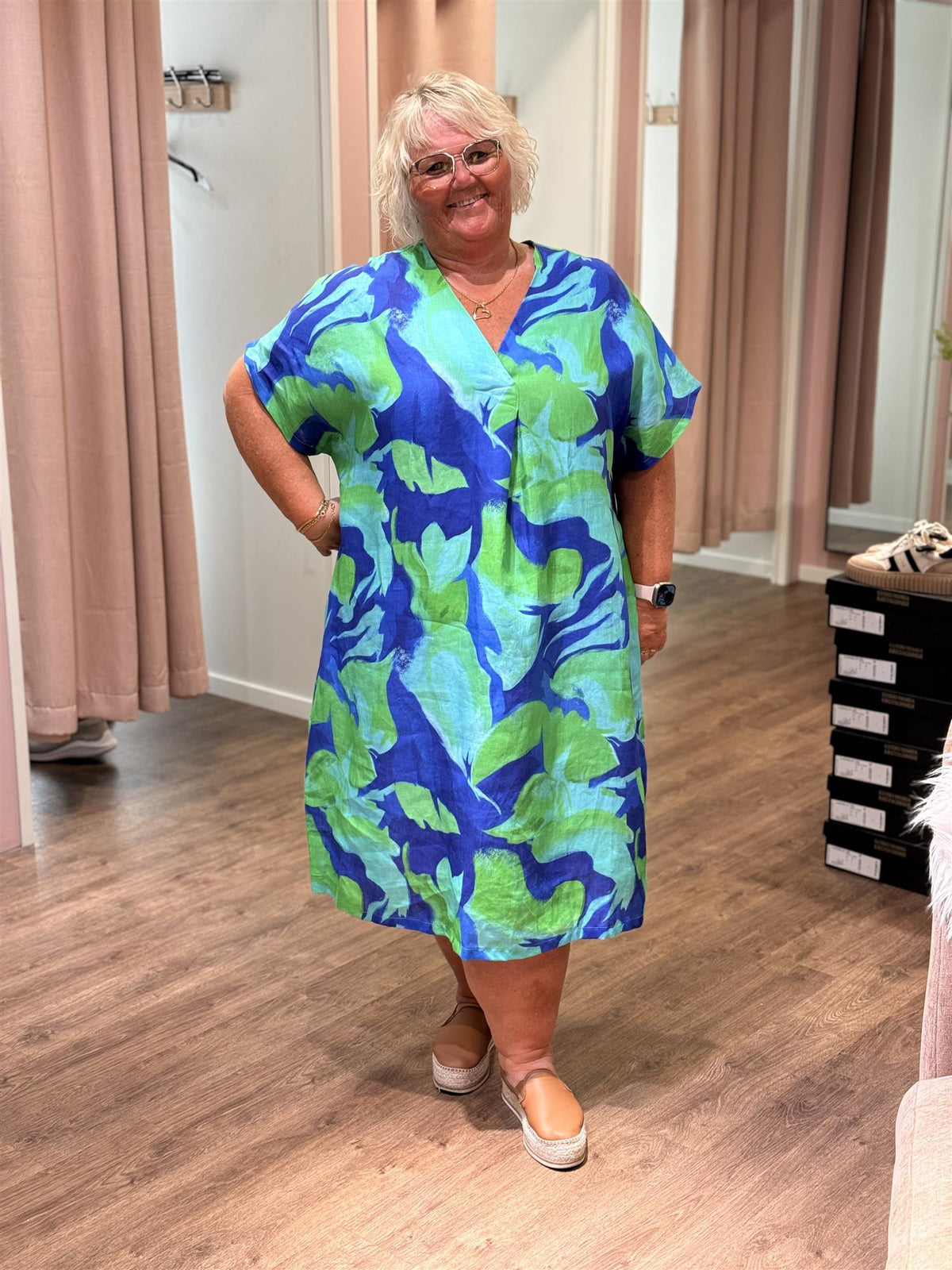 Printed Linen Dress/Curve