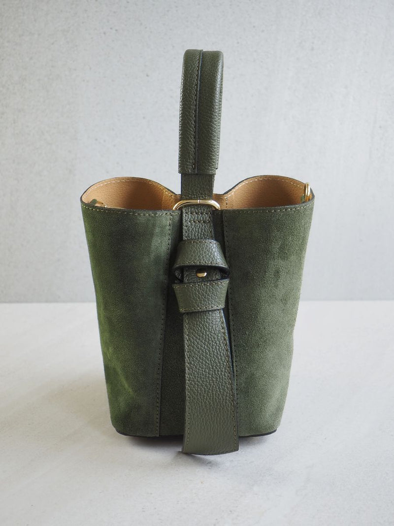 Bøtteveske Semsket Skinn Oliven