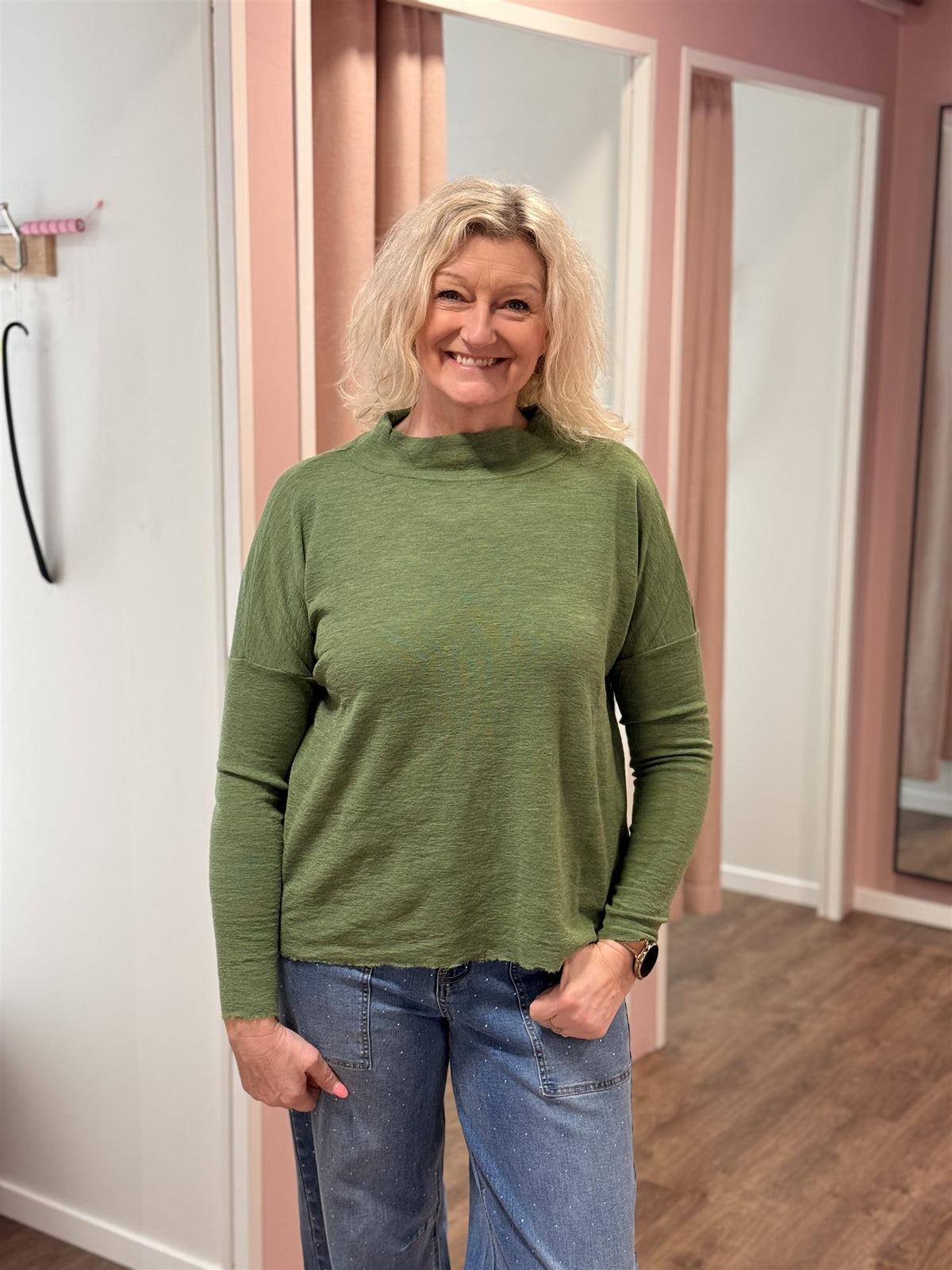 "Rampegenseren" Wide Shirt w/turtle neck Grasshopper melange