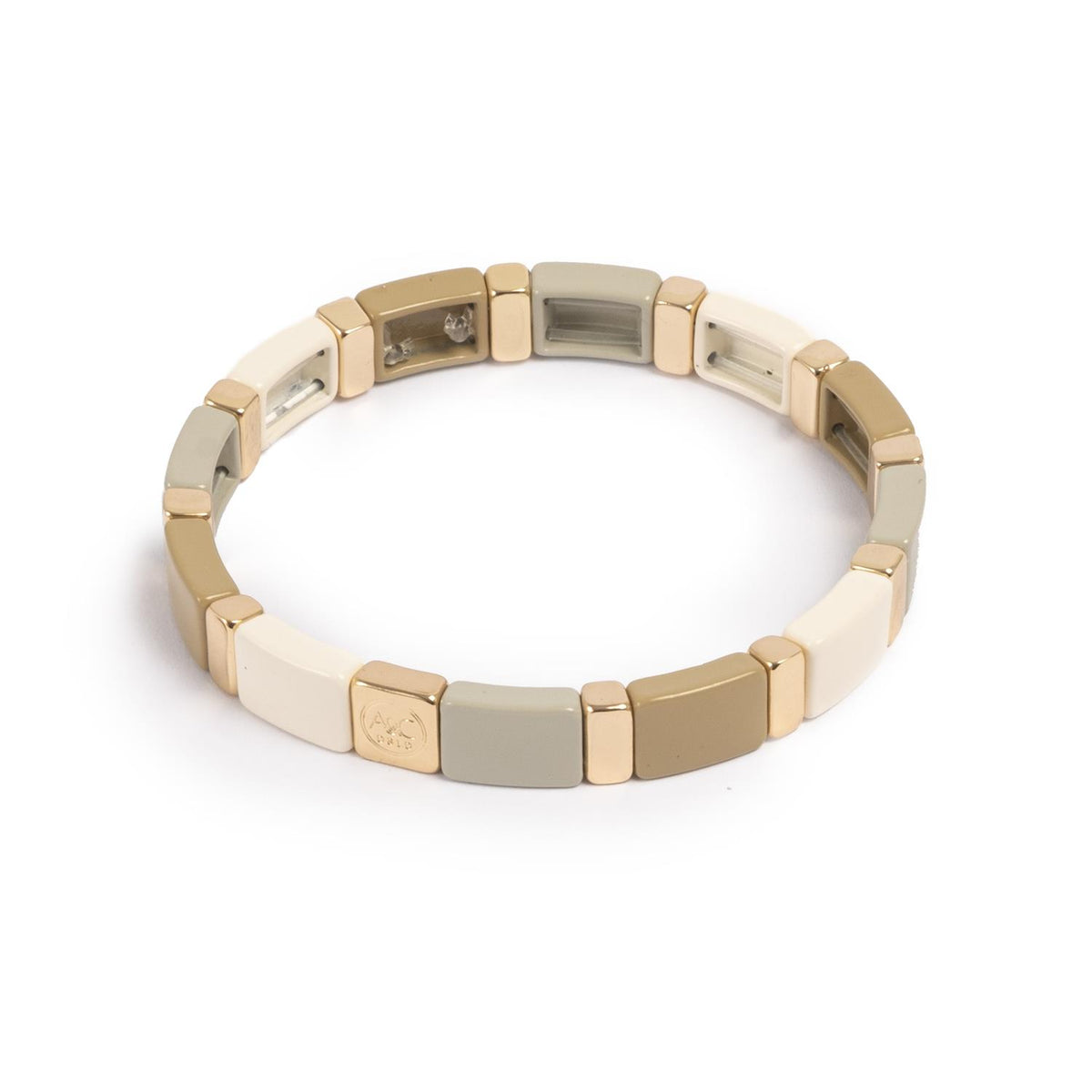 Emaljert armbånd, 17cm, Beige Multi