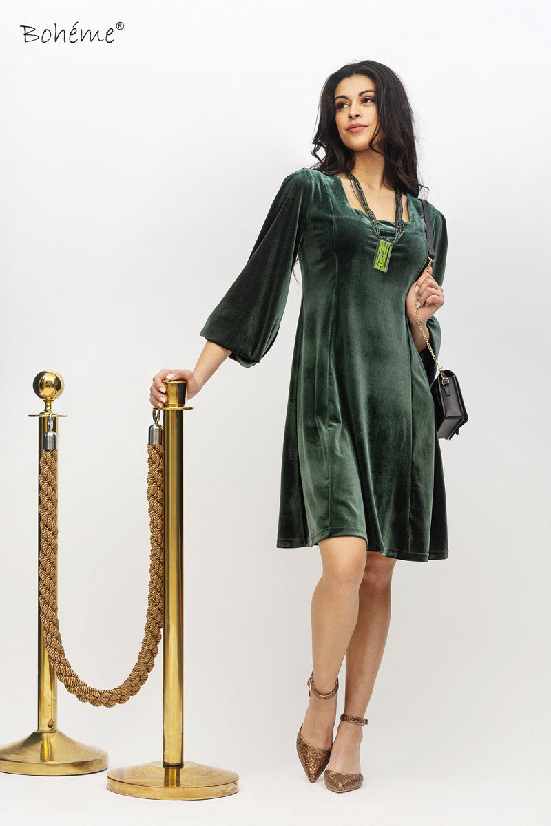 Kjole Velour Mali Grønn