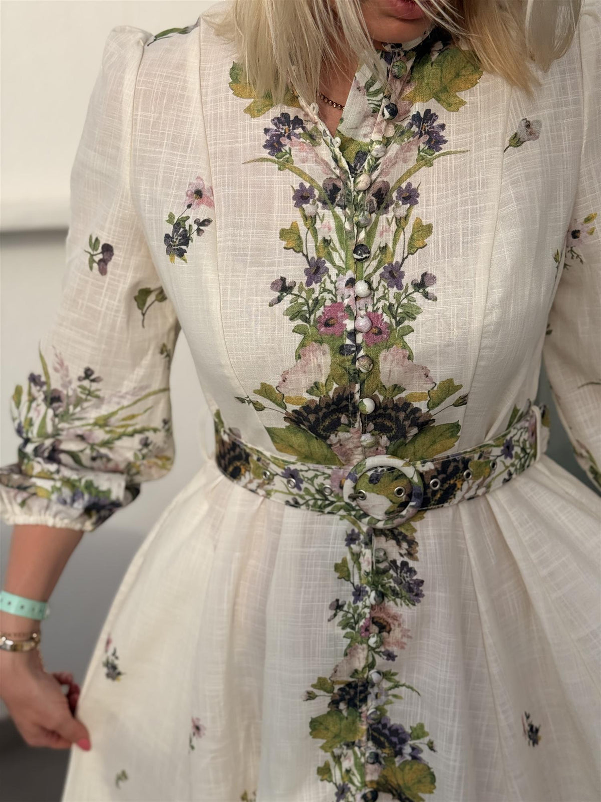 Kjole Lang Blomster Ecru