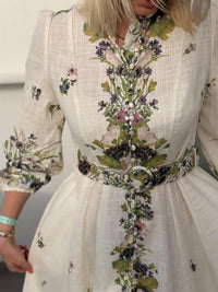 Kjole Lang Blomster Ecru