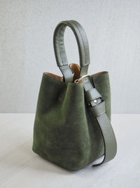 Bøtteveske Semsket Skinn Oliven