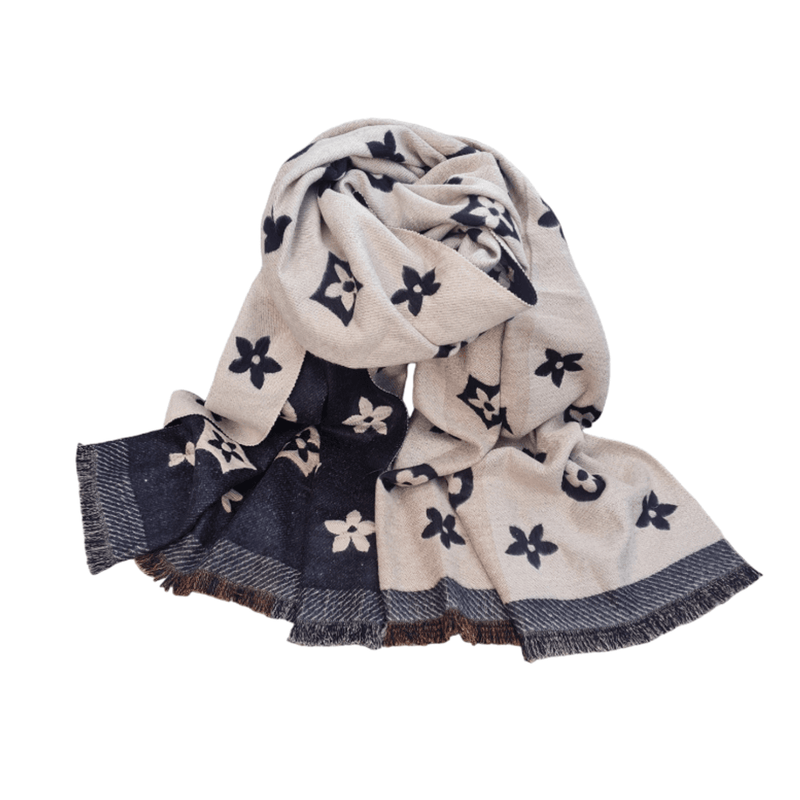 Skjerf Sort Blomst Frynser