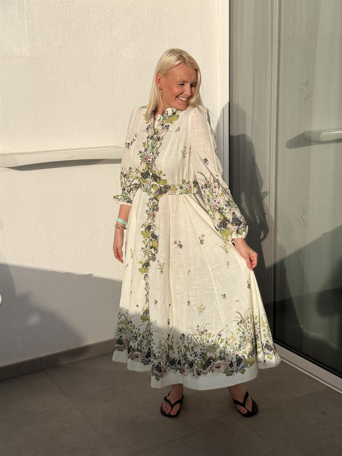 Kjole Lang Blomster Ecru