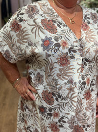 Printed Linen Blend Curve Dress Garden