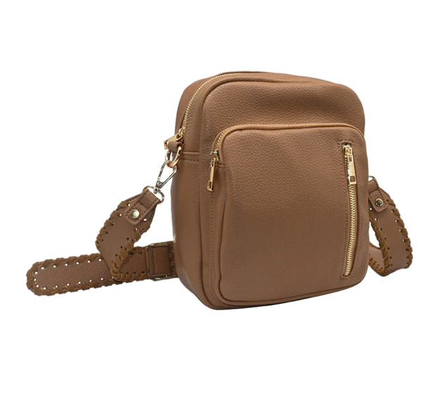 CORA stor citybag med flettet skulderrem - Cognac