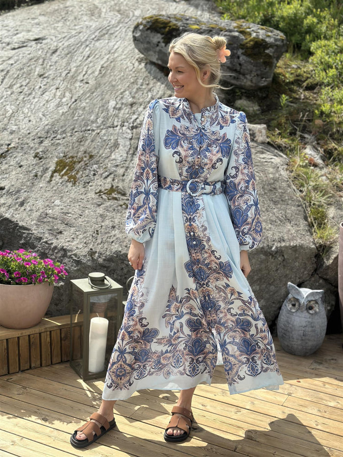 Kjole Lang LysBlå Paisley