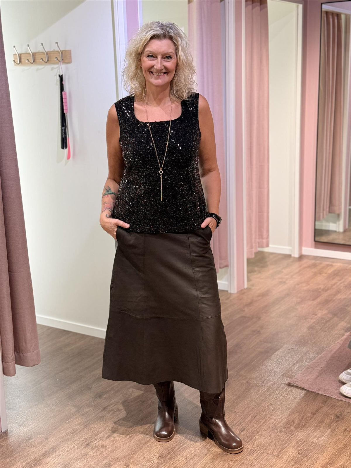 A-shape Leather Skirt Espresso