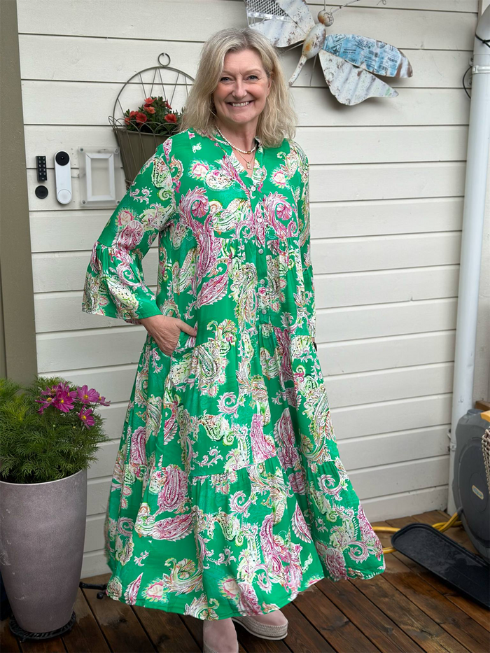 Bibba Kjole Viskose Paisley Grønn