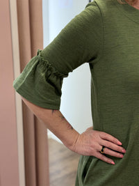 Dress w/trumpet cuff Grasshopper Melange