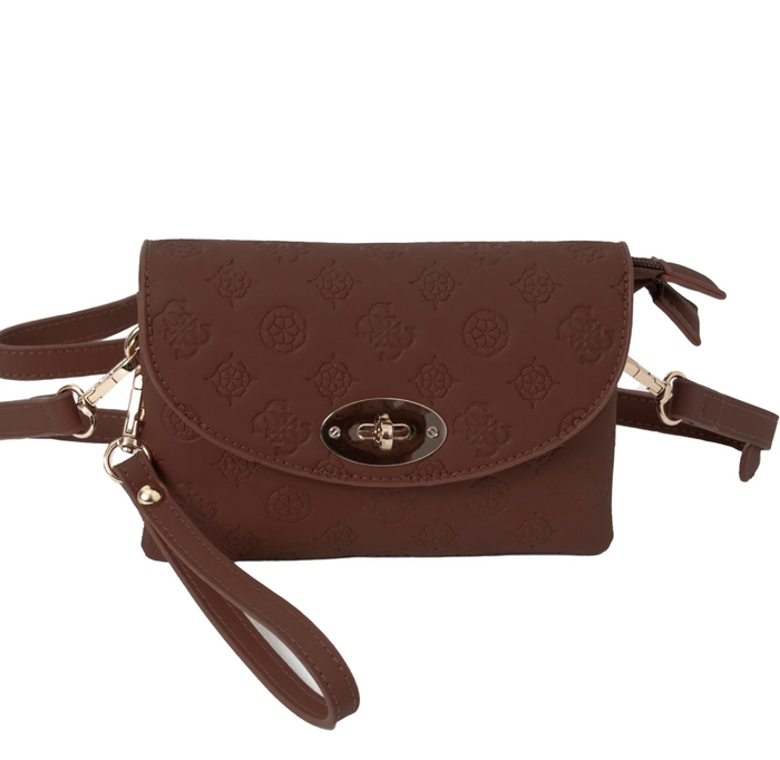 Daniella Clutch m Mønster, Mørk Brun
