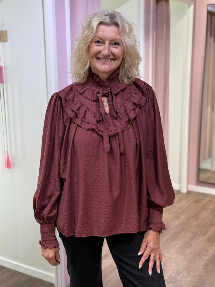 Bluse Volang Knyting Wine