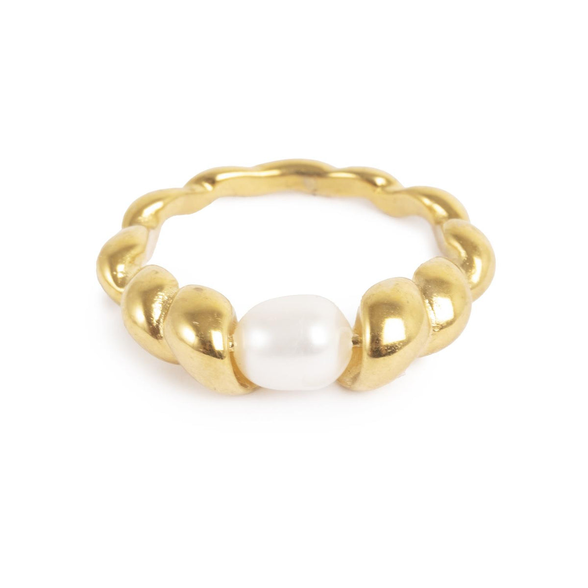 Ring, twisted, med ferskvannsperle, G