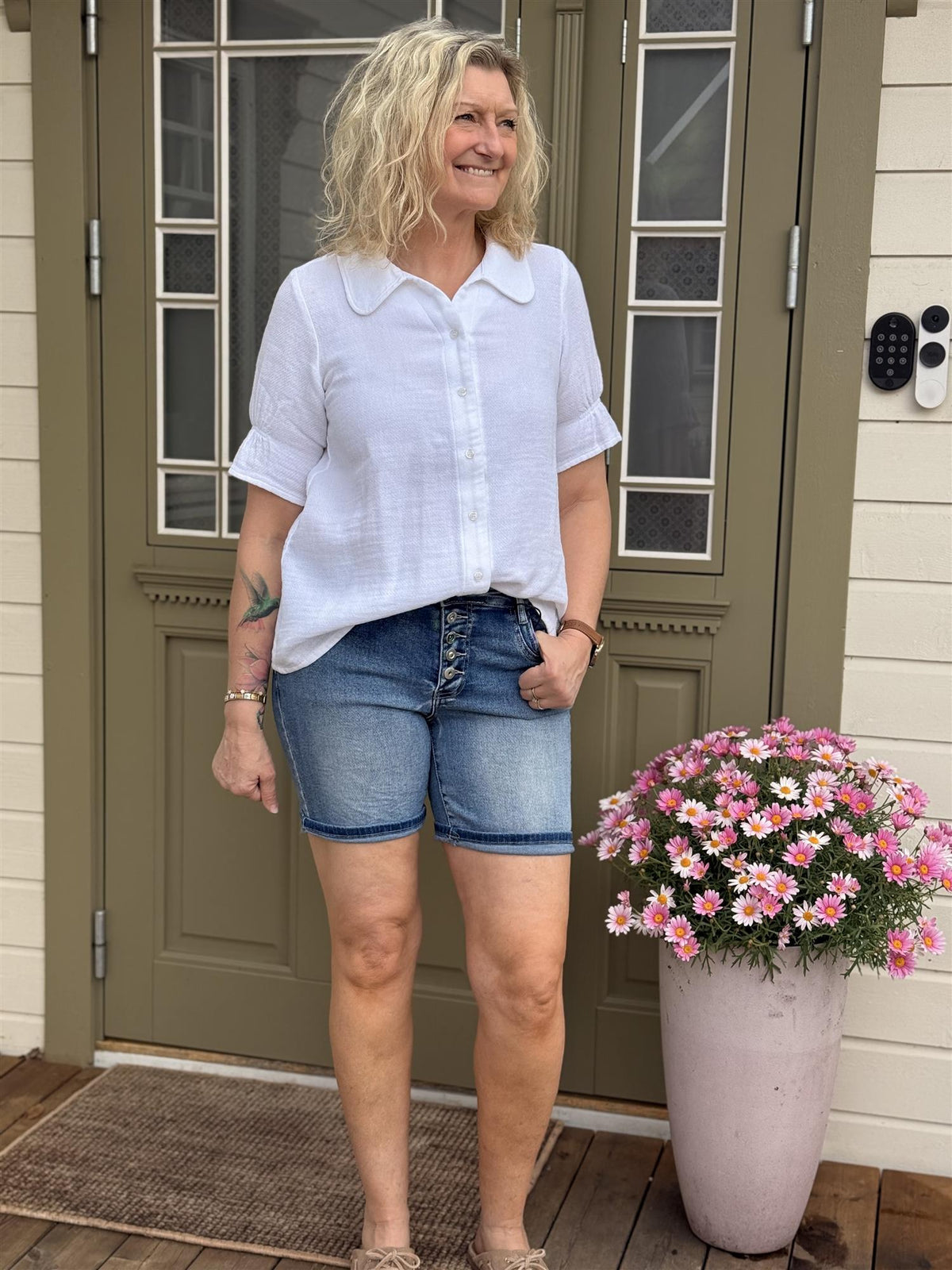 PATTI BUTTON DENIM SHORTS