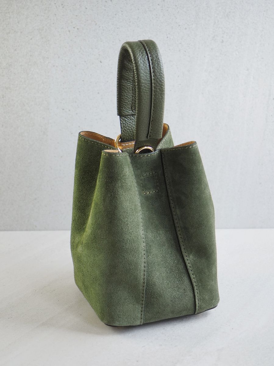 Bøtteveske Semsket Skinn Oliven