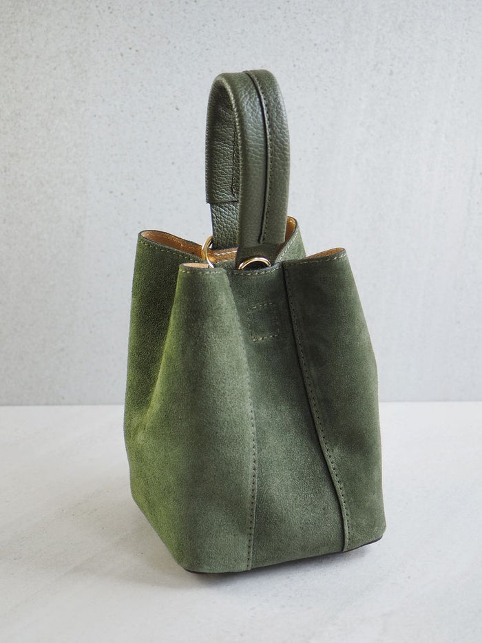 Bøtteveske Semsket Skinn Oliven