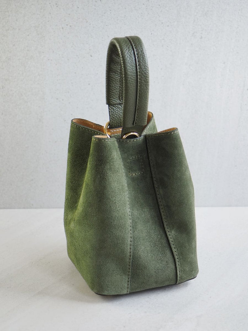 Bøtteveske Semsket Skinn Oliven