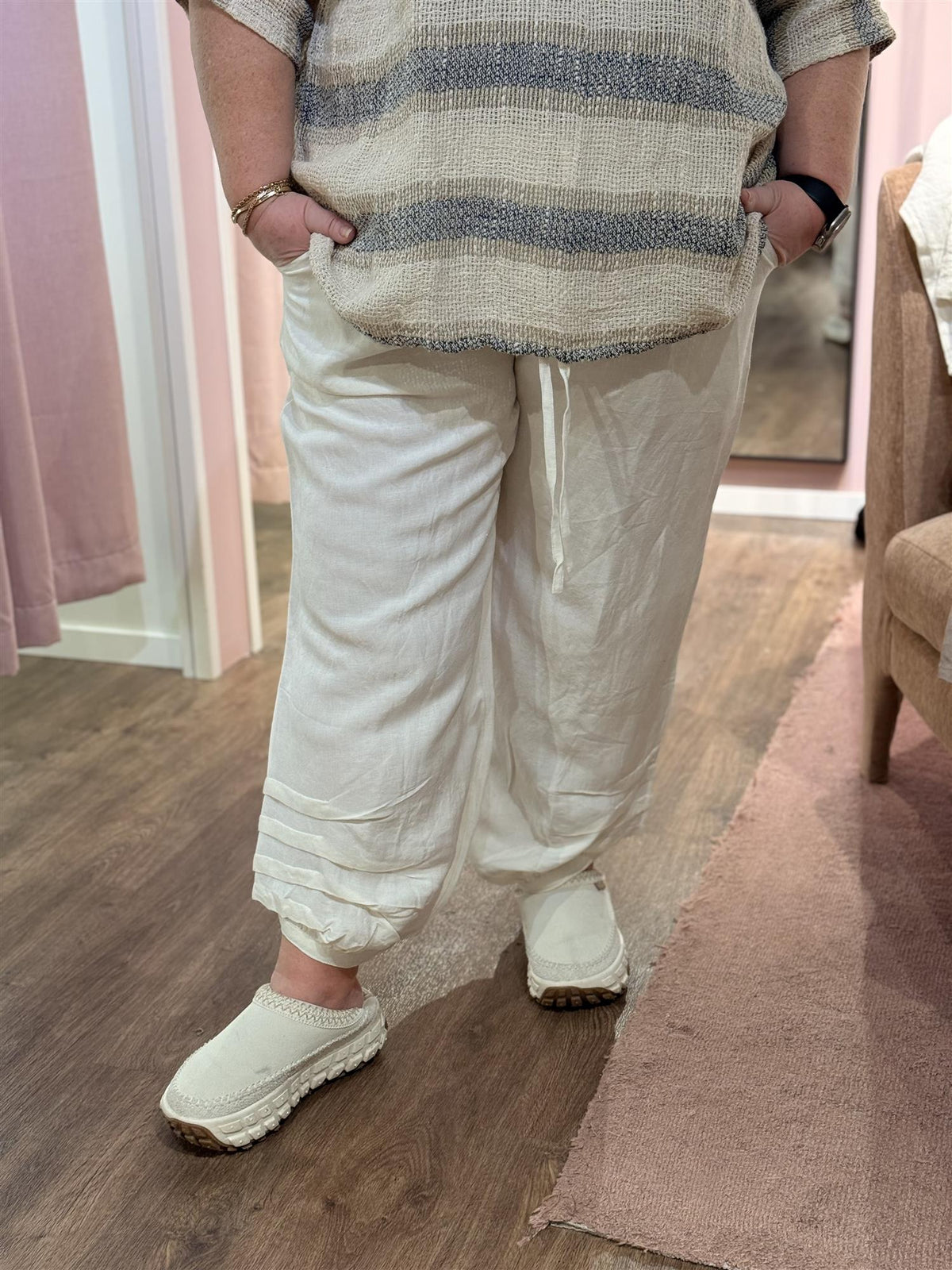 Bukse Folder Lin, Offwhite