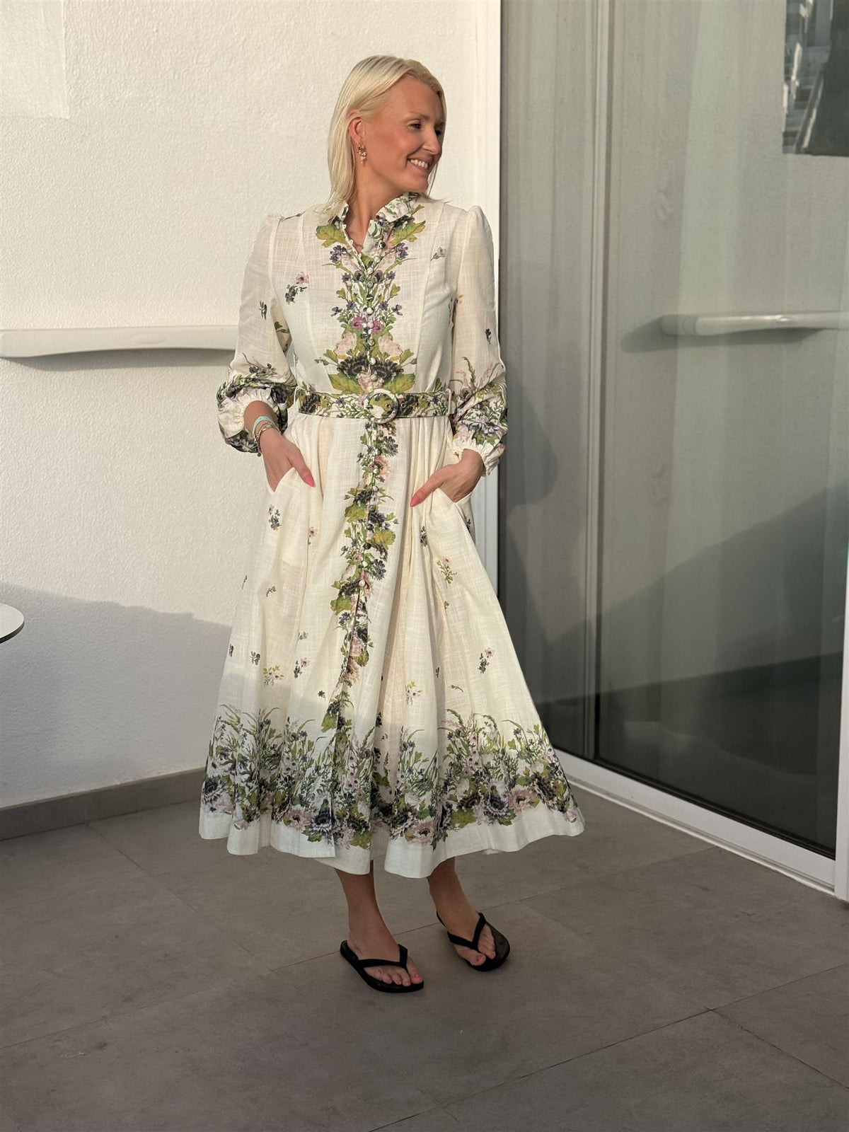 Kjole Lang Blomster Ecru