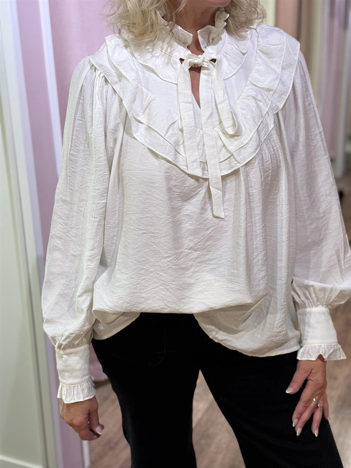 Bluse Volang Knyting White