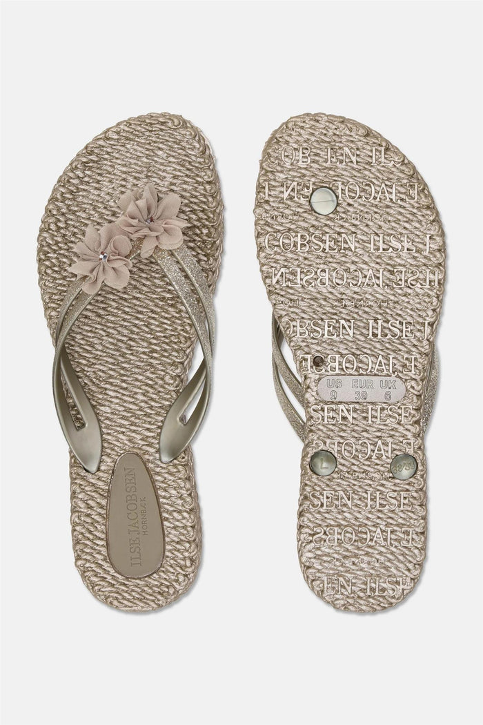Flip Flop w. SMALL Flowers Platin