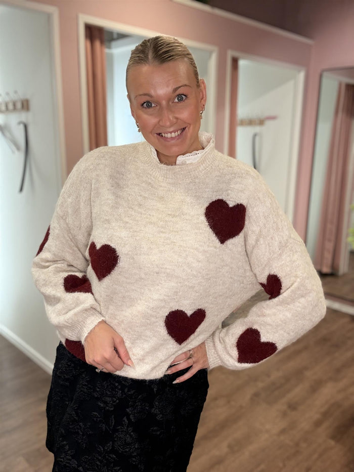 Genser Tiril Beige/ Wine Heart