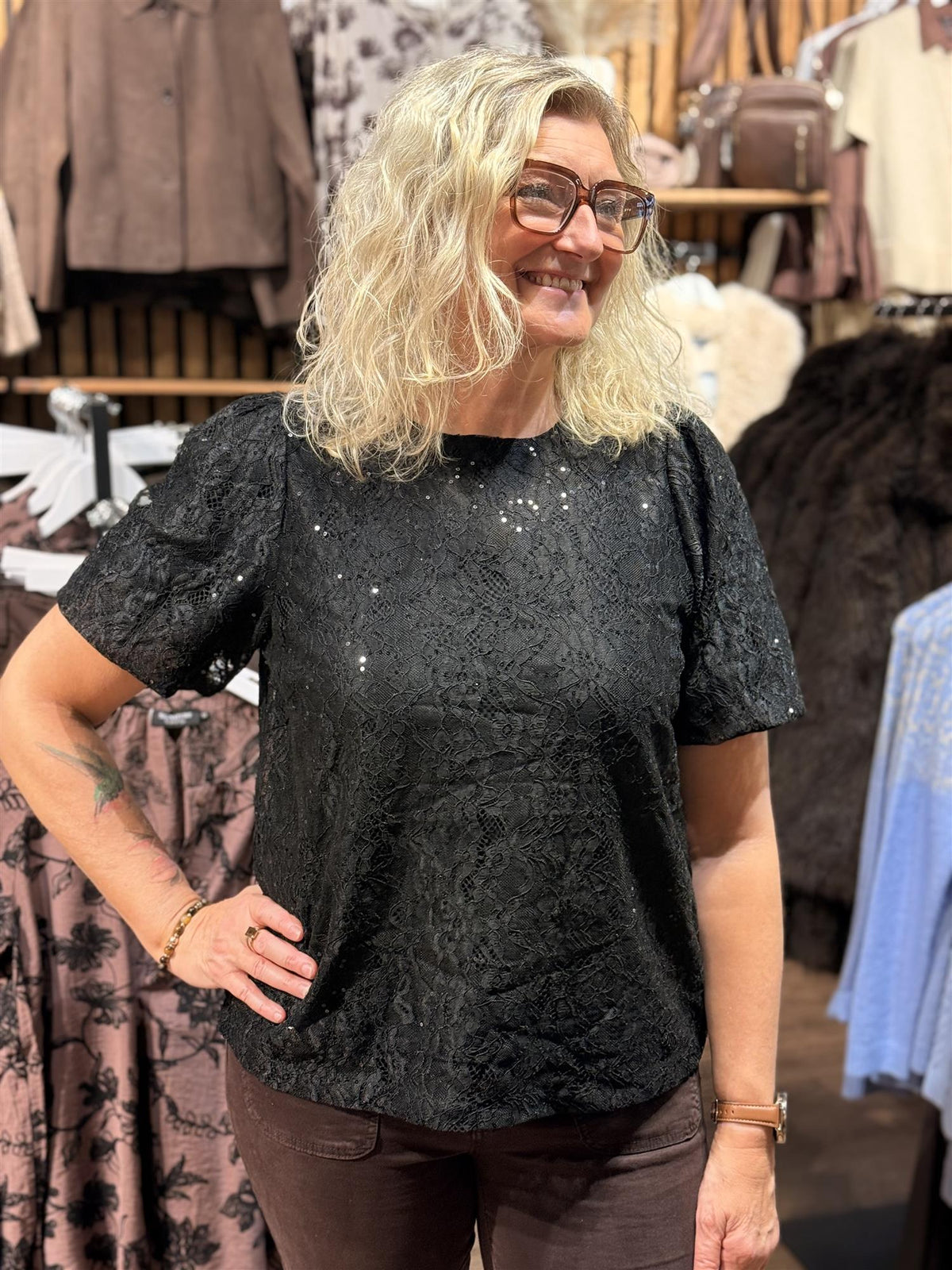 Bluse Sort Paljetter