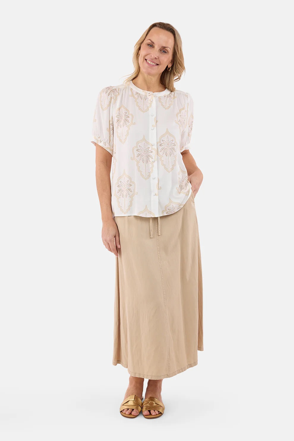 Bluse Offwhite/Beige Print