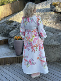 Kjole Lang Hvit med Blomster