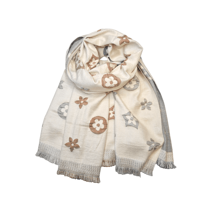 Skjerf Beige Blomst Frynser
