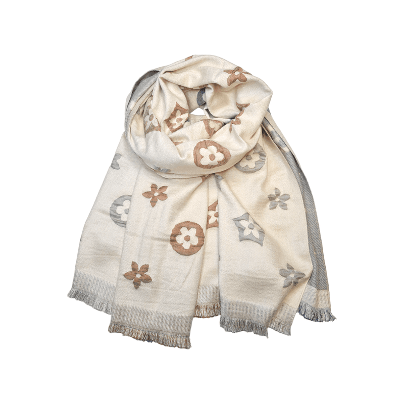 Skjerf Beige Blomst Frynser