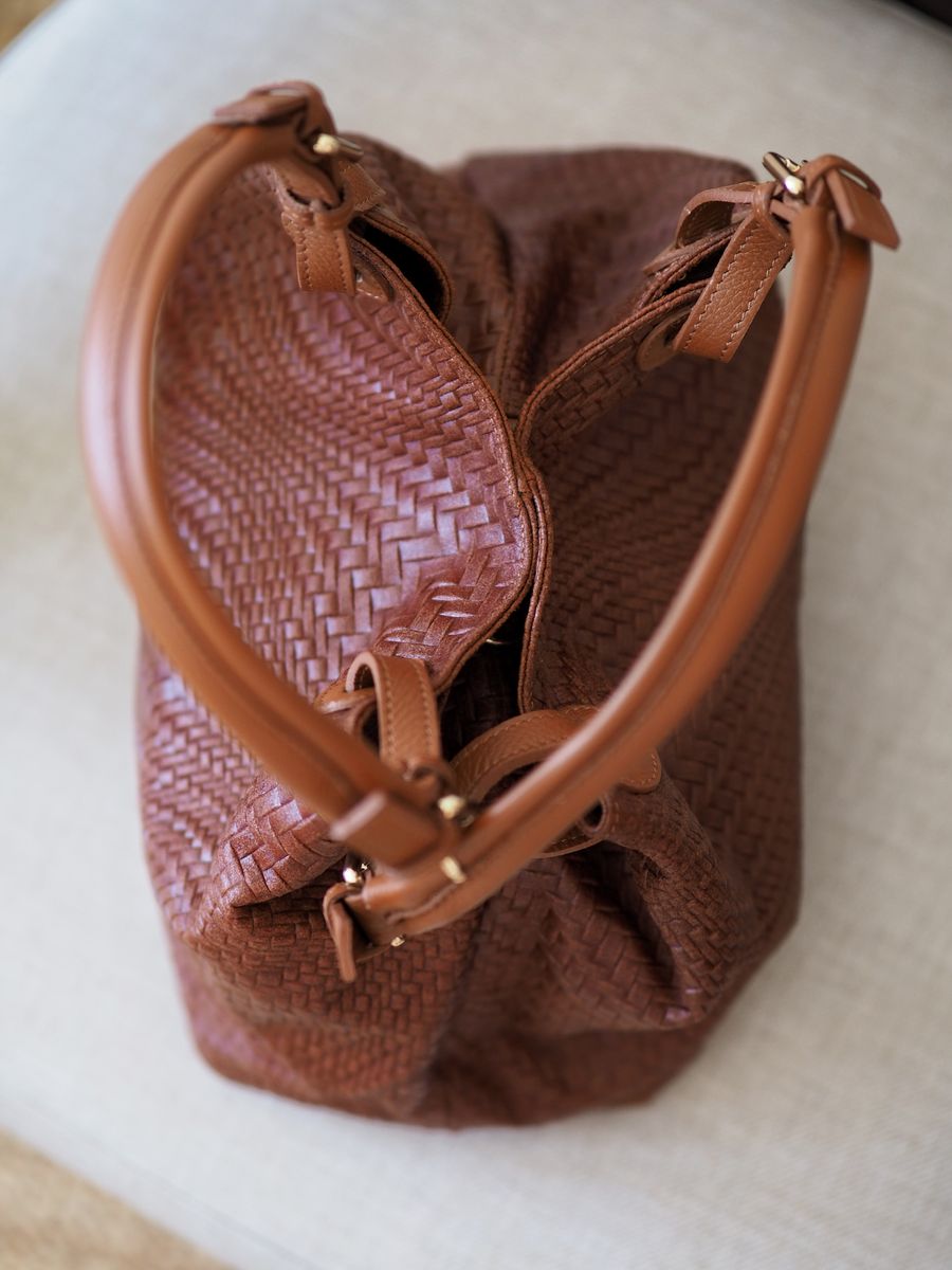 Stor Flettet SkinnVeske Cognac